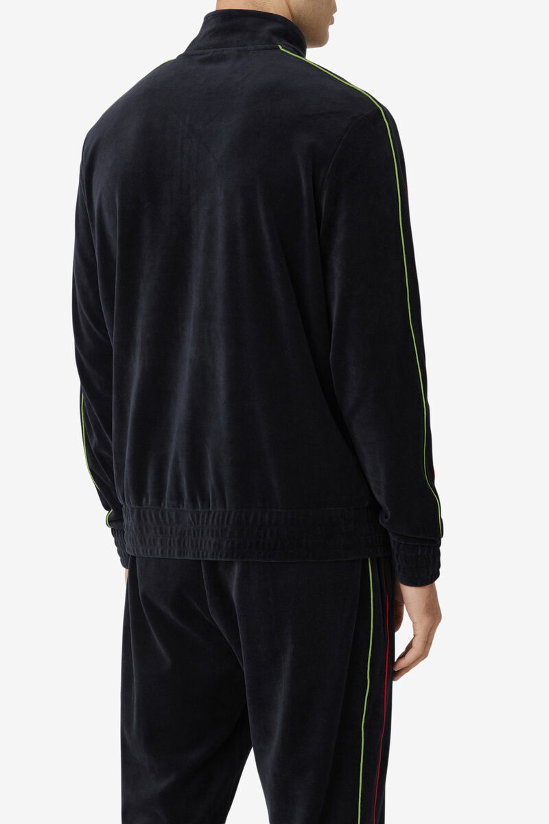 Fila Deverall Velour Jacket Black / Red / Green | zyy42HO5UrS