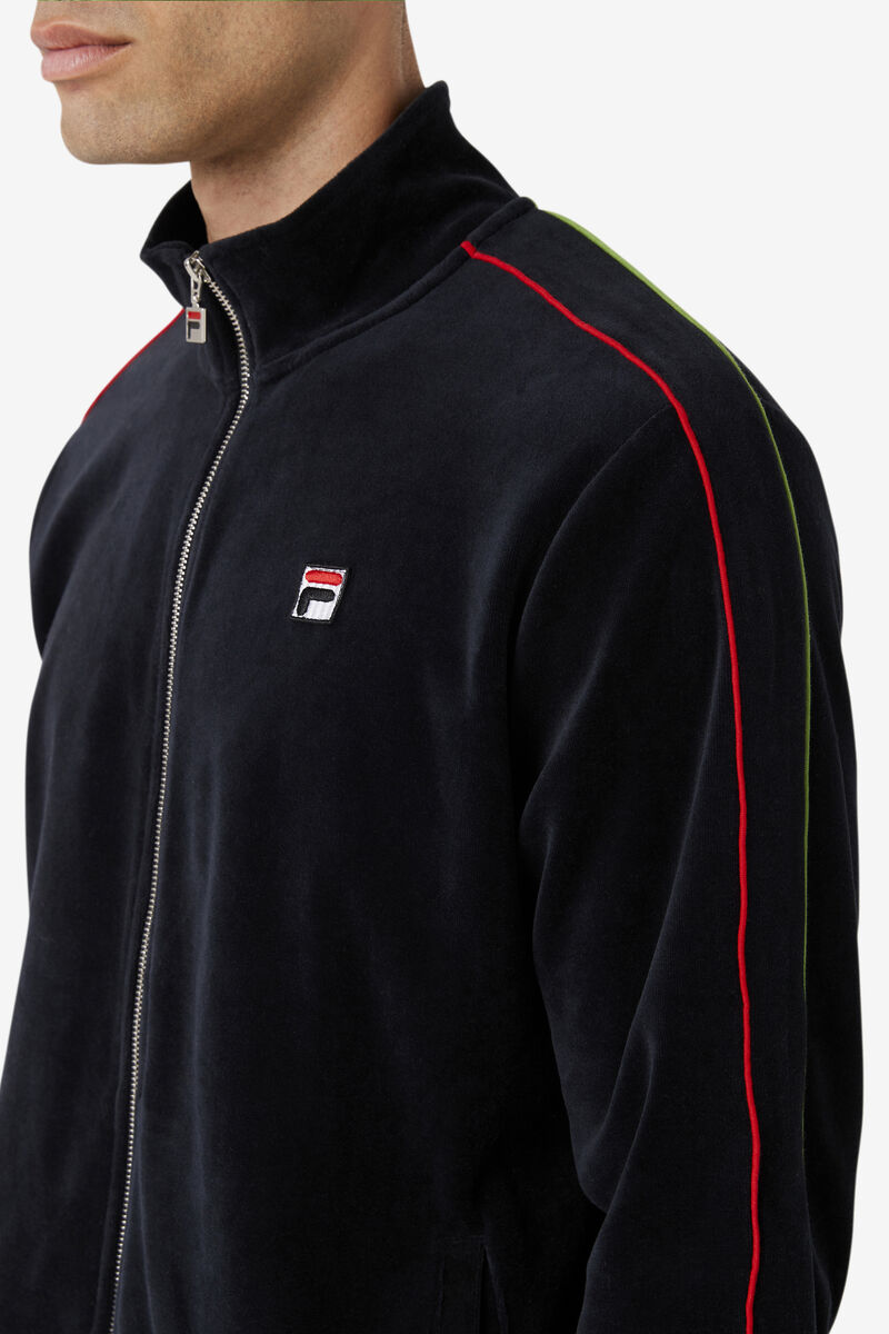 Fila Deverall Velour Jacket Black / Red / Green | zyy42HO5UrS