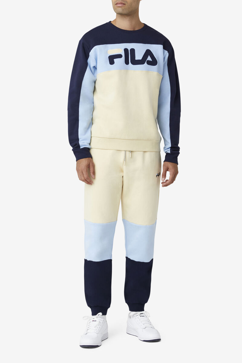 Fila Lesner Fleece Crew Peacock / Brown / Blue | fILaM43y1m3